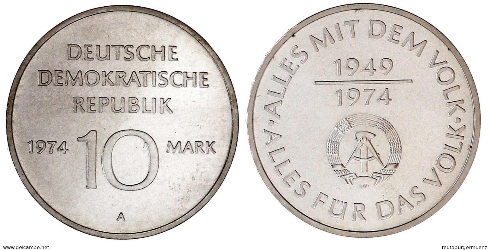 10 Mark Materialprobe In Silber 1974 A, 25 J. DDR Vom Cu/Ni/Zn-Typ In AG 0,500 Mit Randschrift. Stempelglanz. Jaeger 155 - Andere & Zonder Classificatie