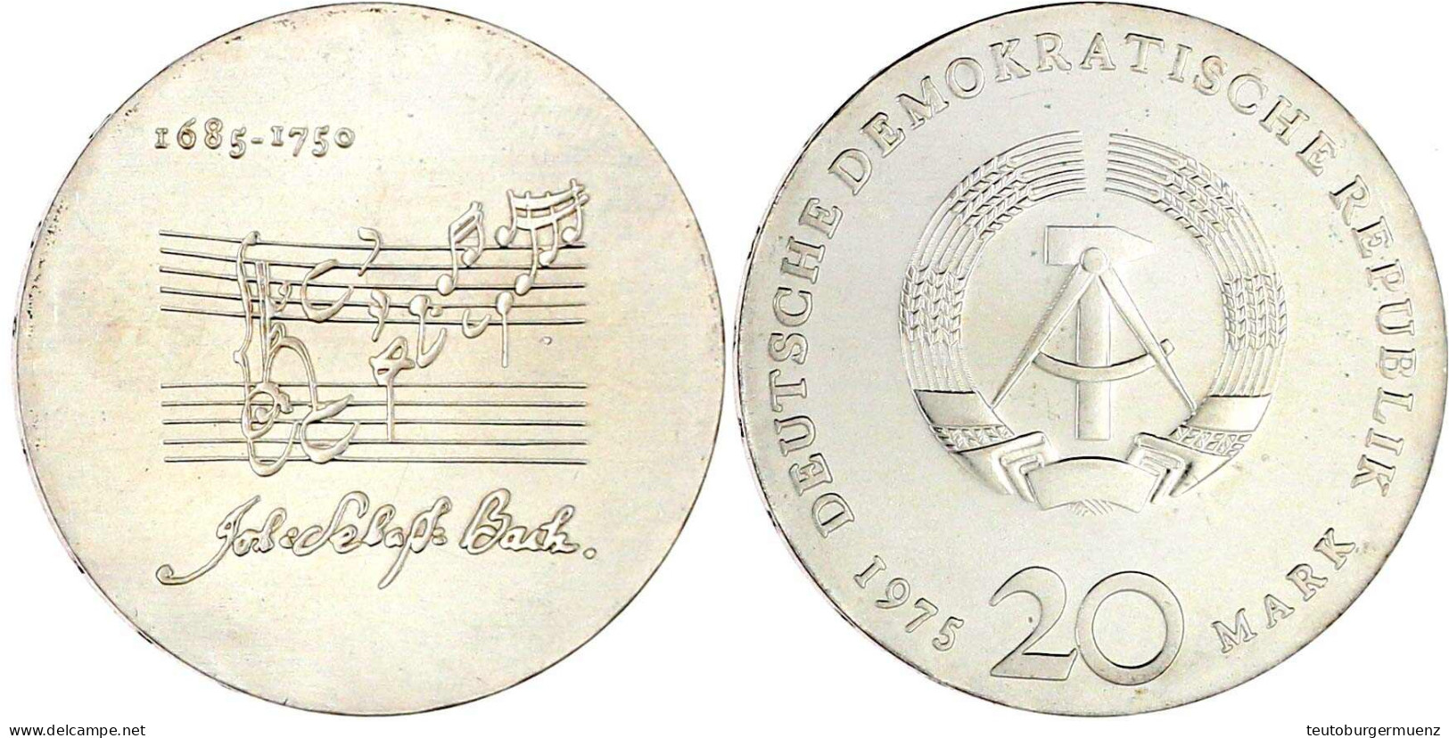 20 Mark 1975, Bachprobe Mit Vertieftem Notenzitat. Randschrift Läuft Rechts Herum. Prägefrisch. Jaeger 1555 P. - Sonstige & Ohne Zuordnung