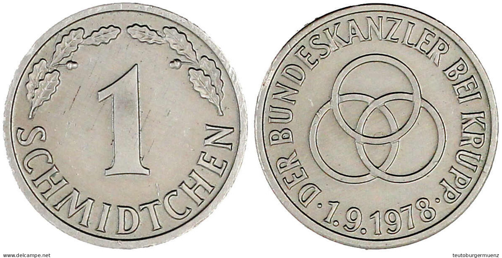 "1 Schmidtchen" In Silber, 1.9.1978. Der Bundeskanzler Bei Krupp. 22,5 Mm; 6,86 G. Vorzüglich/Stempelglanz, Winz. Kratze - Sonstige & Ohne Zuordnung