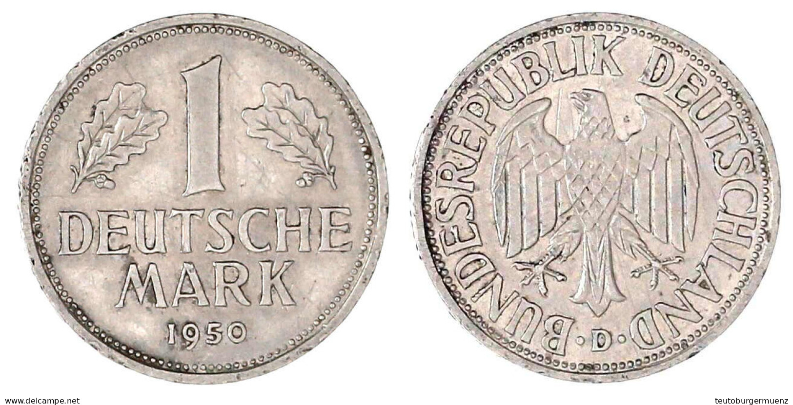 1 Deutsche Mark 1950 D, Materialprobe, Magnetisch (fast Reinnickel, 99,21% Mit Spuren Von Eisen Und Mangan). 5,98 G. Seh - Other & Unclassified