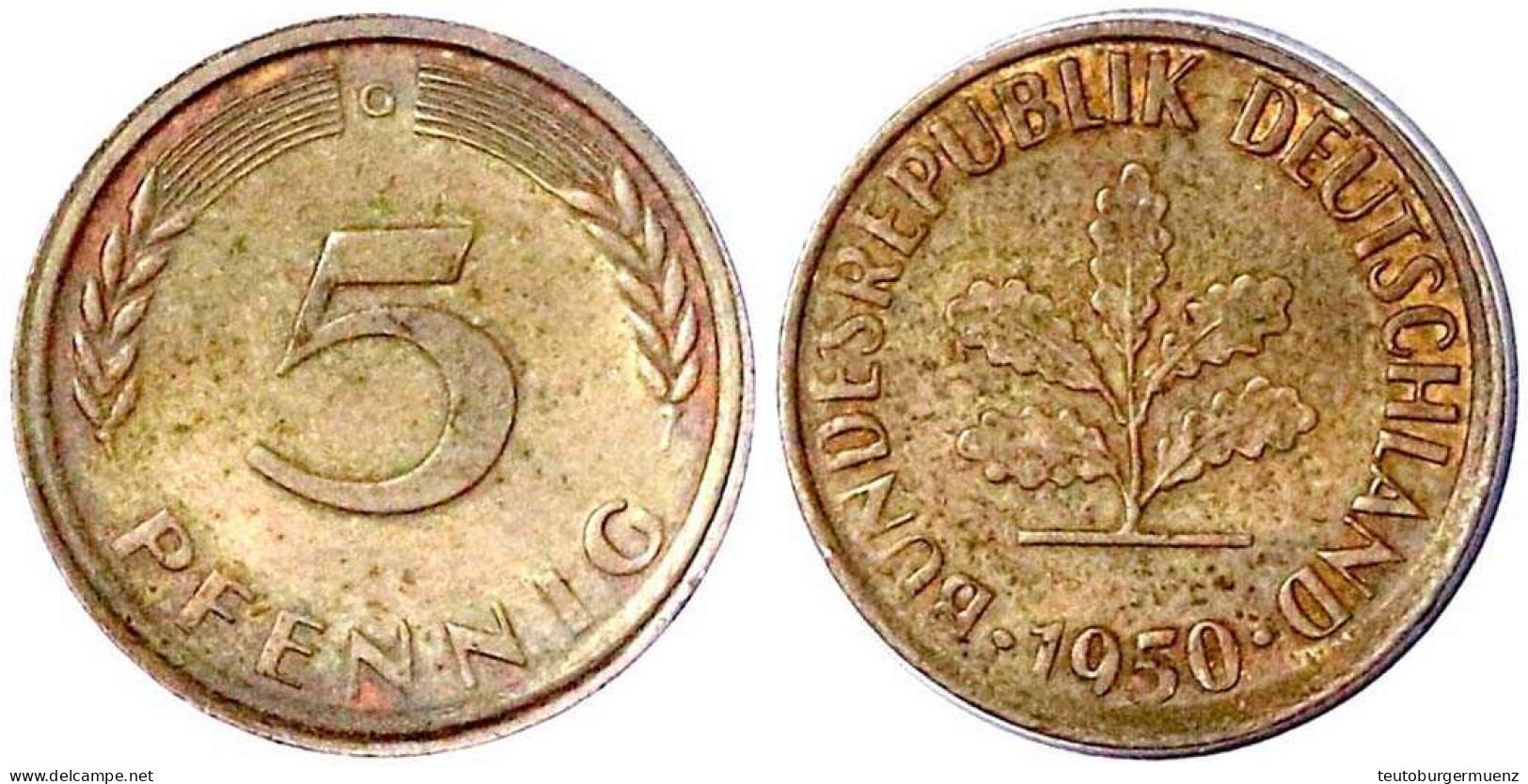 Materialprobe Oder Rondenverwechslung: 5 Pfennig Auf Kupfer-Schrötling, Unplattiert (2 Pfennig) 1950 G. 3,25 G. (über 95 - Autres & Non Classés