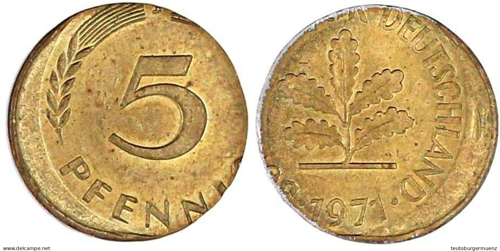 5 Pfennig 1971. J. Schrötlingsverwechslung: Verm. Geprägt Auf Messing-plattiertem Schrötling Des 1 Pfennig. 2,00 G. Präg - Other & Unclassified
