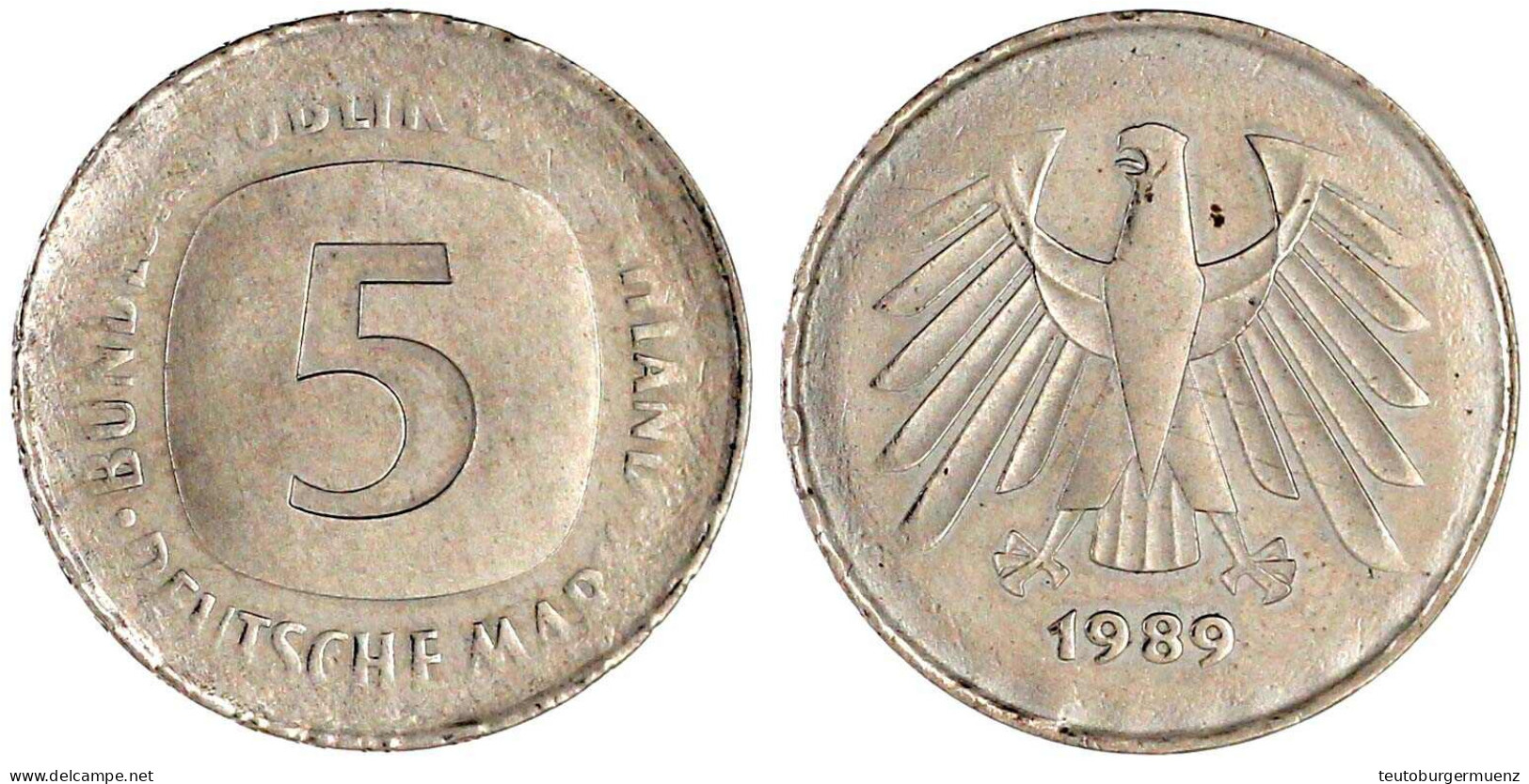 5 Mark 1989 G (verm.), Auf Viel Zu Dünnem Schrötling Mit Prägeausfällen, Randschrift Nur Halb Vorhanden. 5,19 G. Vorzügl - Sonstige & Ohne Zuordnung