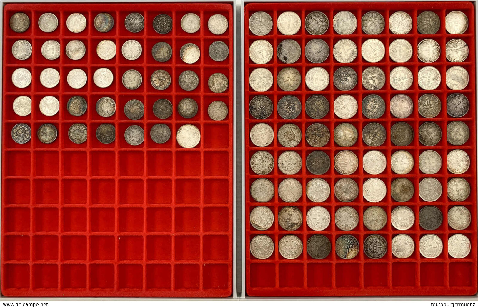 111 Silbermünzen Ab 1873 Bis 1919. 73 X 1 Mark Und 38 X 1/2 Mark. Meist In Guter Bis Spitzenqualität. Dabei Bessere Jahr - Sonstige & Ohne Zuordnung
