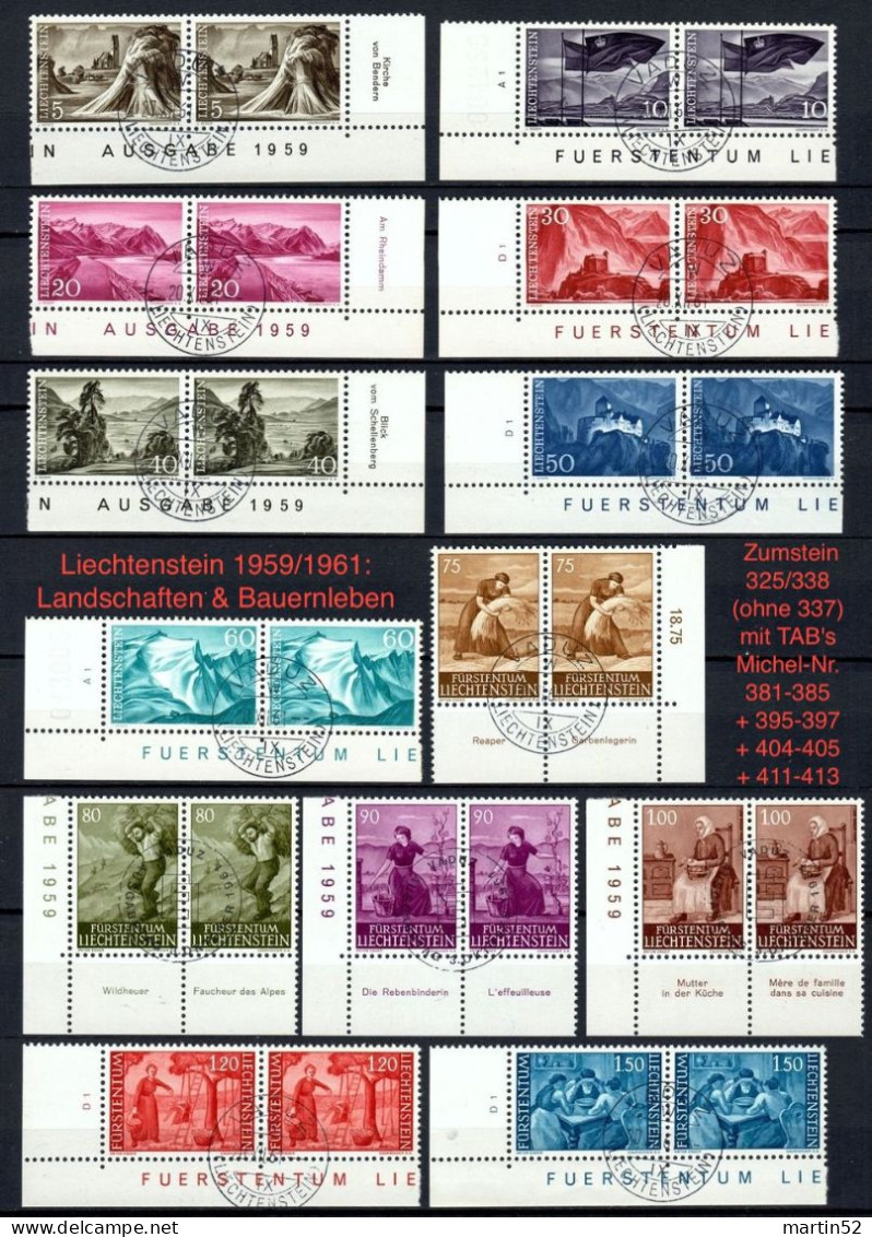 Liechtenstein 1959/61: "Landschaften & Bauernleben" Zu 325-336+338 Mi 381/413 +TAB Mit ⊙ VADUZ (Zumstein CHF 27.00) - Oblitérés