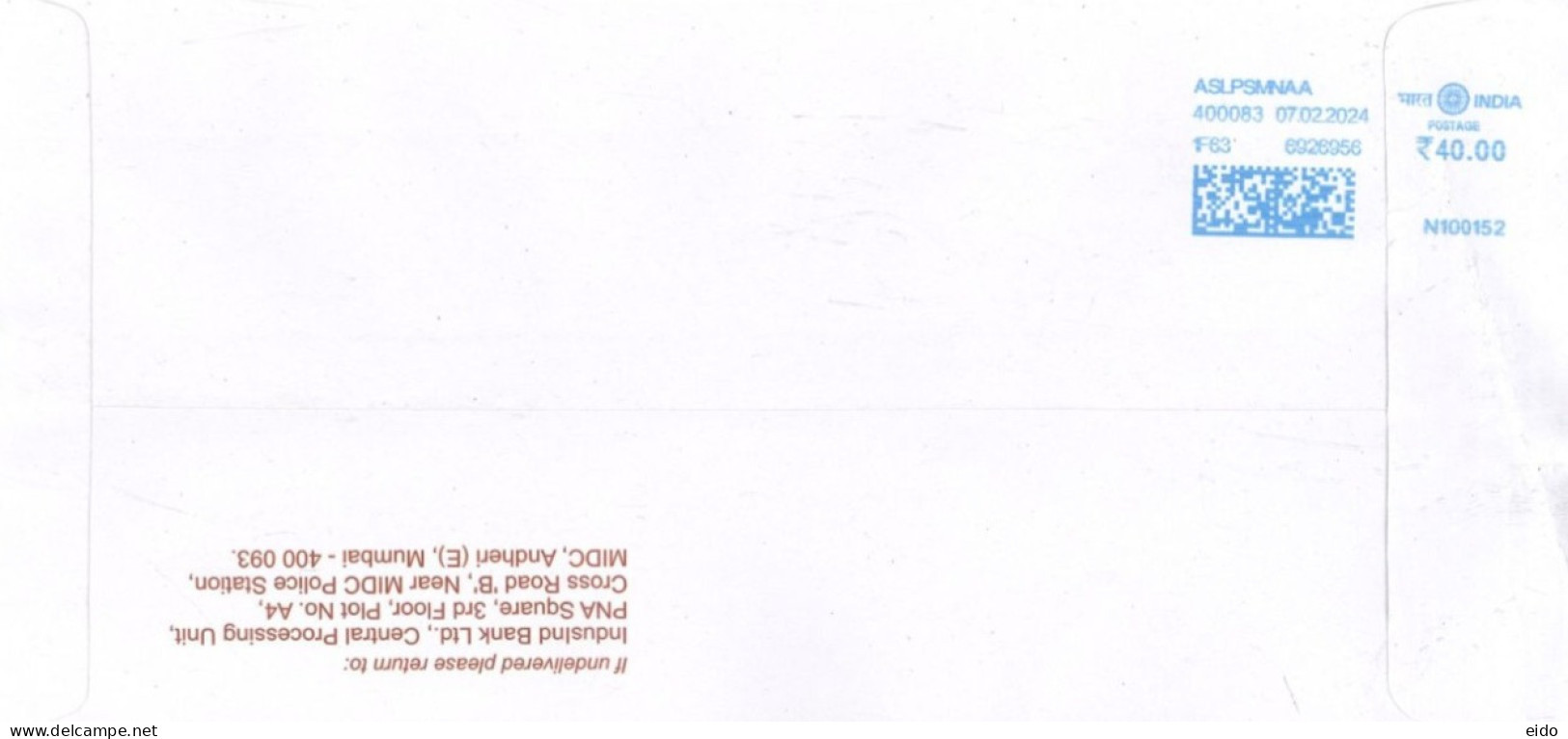 INDIA.  - 2024 - POSTAL FRANKING MACHINE COVER TO DUBAI. - Covers & Documents