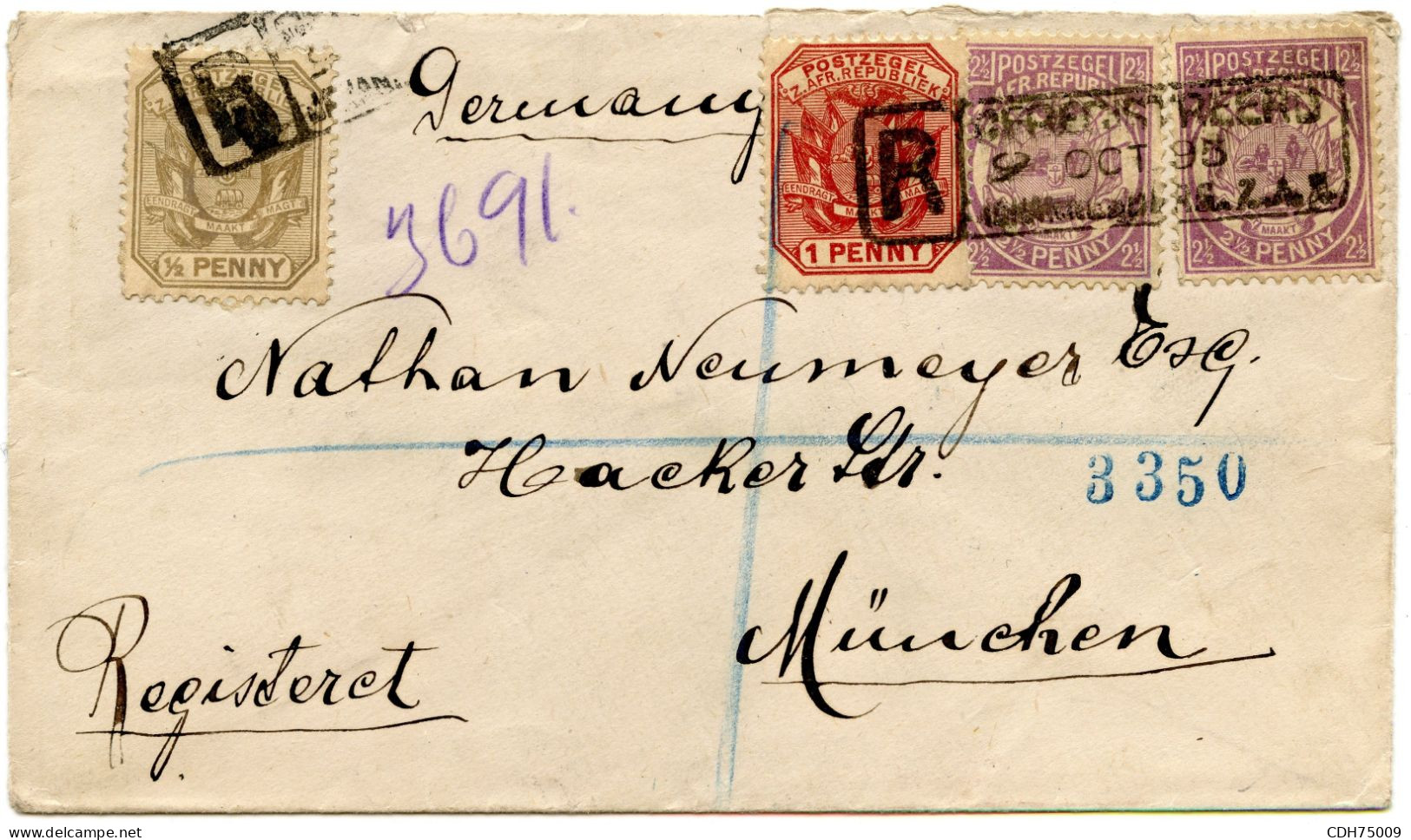 TRANSVAAL - LETTRE RECOMMANDEE POUR MUNICH, 1895 - Transvaal (1870-1909)
