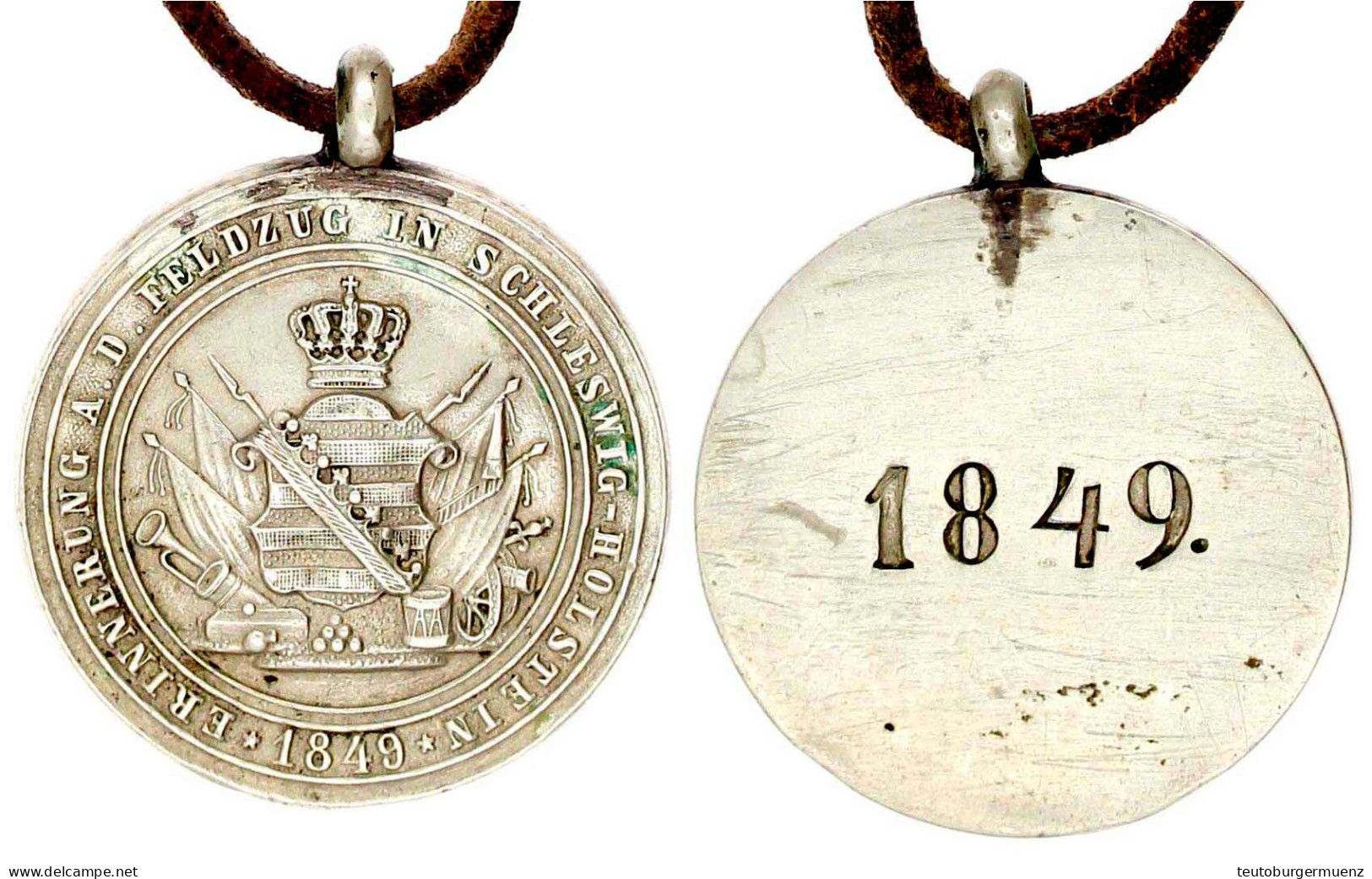 Sachsen: Tragbare Weißmetallmedaille 1849. Erinnerung An Den Feldzug In Schleswig-Holstein. 31 Mm. Vorzüglich, Am Lederb - Sonstige & Ohne Zuordnung