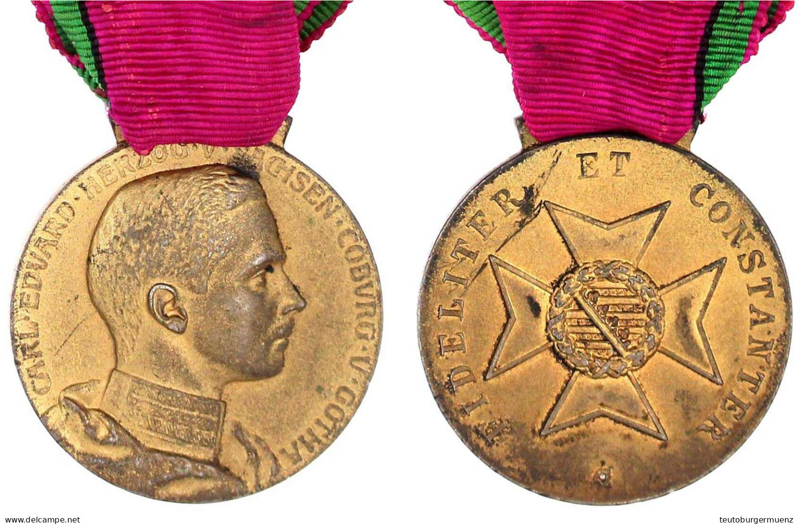 Sachsen-Coburg-Gotha: Goldene Verdienstmedaille (1905/1914) Carl Eduard Am Band. Silber Vergoldet. 31 Mm; 18,74 G. Vorzü - Andere & Zonder Classificatie