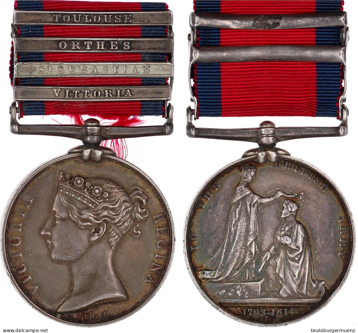 Military General Service Medal Am Band 1848 Mit Gefechtsspangen Toulouse, Orthes, St. Sebastian Und Vittoria. 36 Mm; Ges - Non Classés