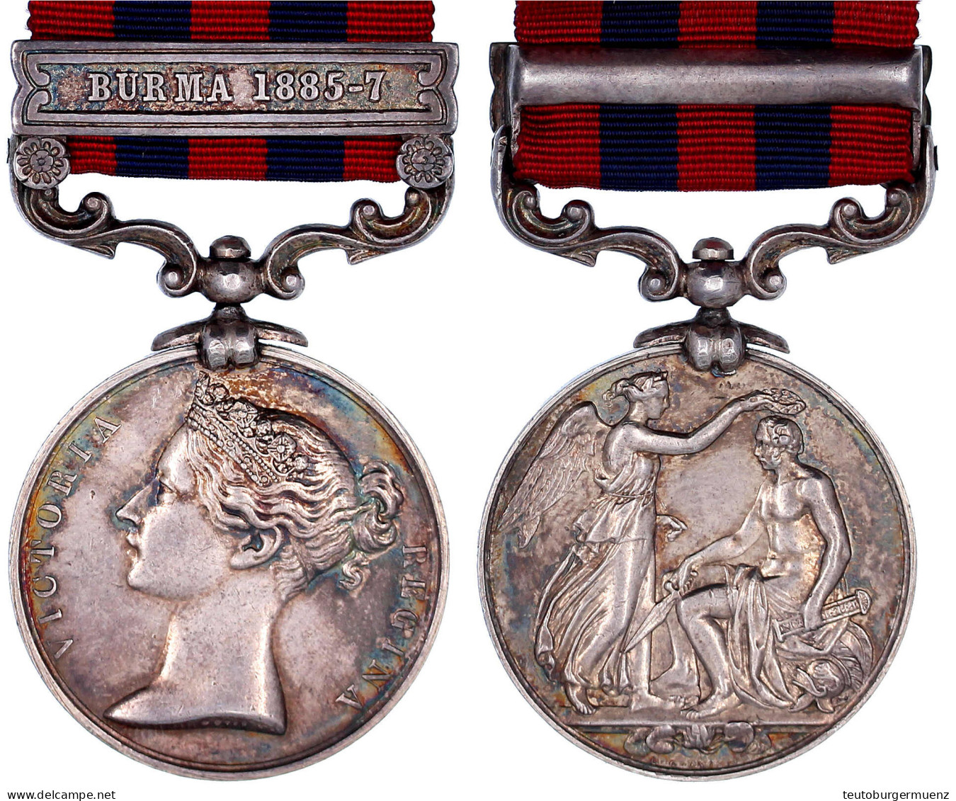 India General Service Medal Am Band Mit Spange Burma 1885-7. 36 Mm, Gesamtgewicht 42,67 G. Rand: "2774 Pte. J. Thompson  - Non Classés