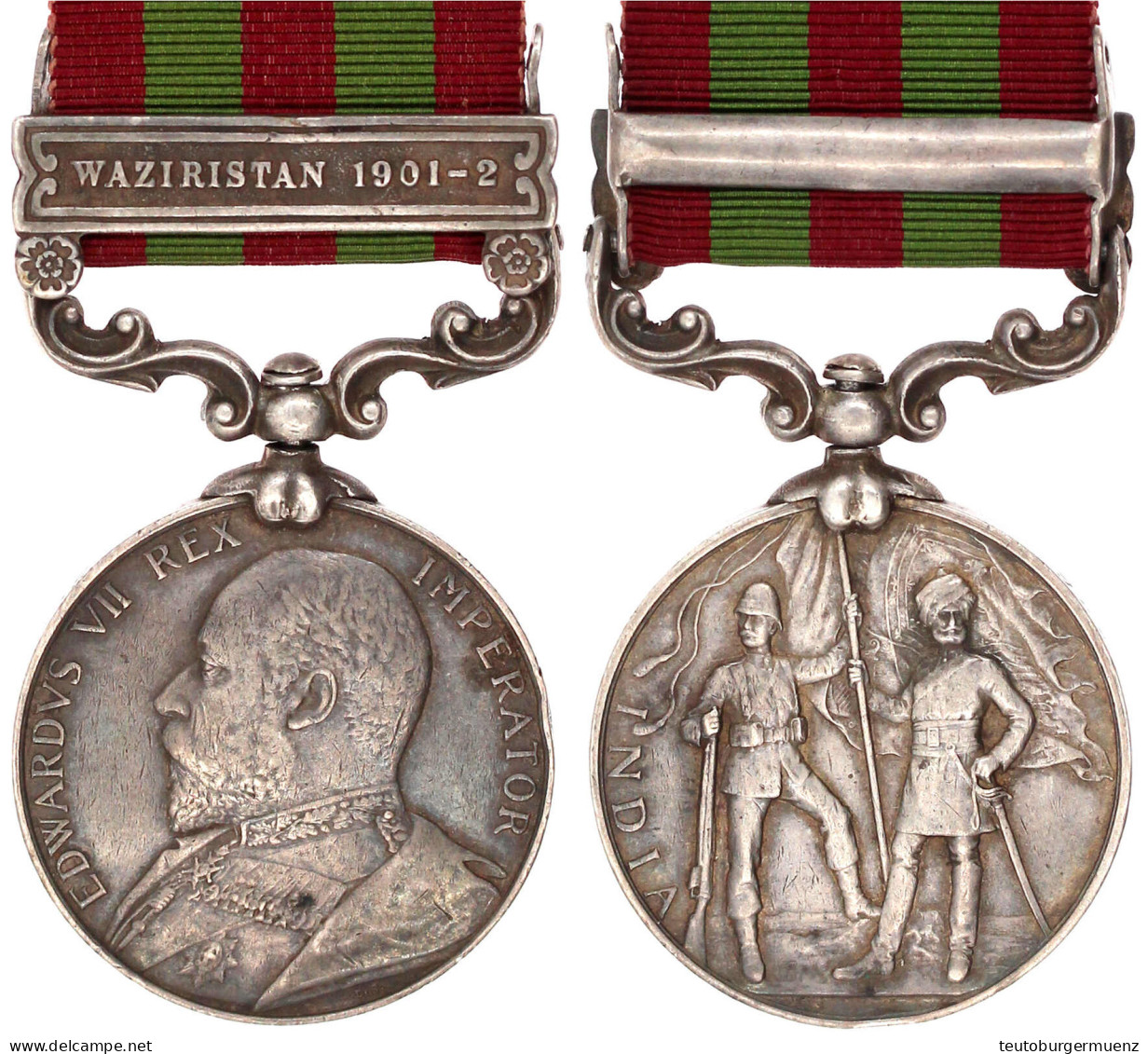 Silberne India Medal Am Band Mit Spange Waziristan 1901-2. Sehr Schön, Kl. Randfehler, Schöne Patina. Barac 120. - Non Classés