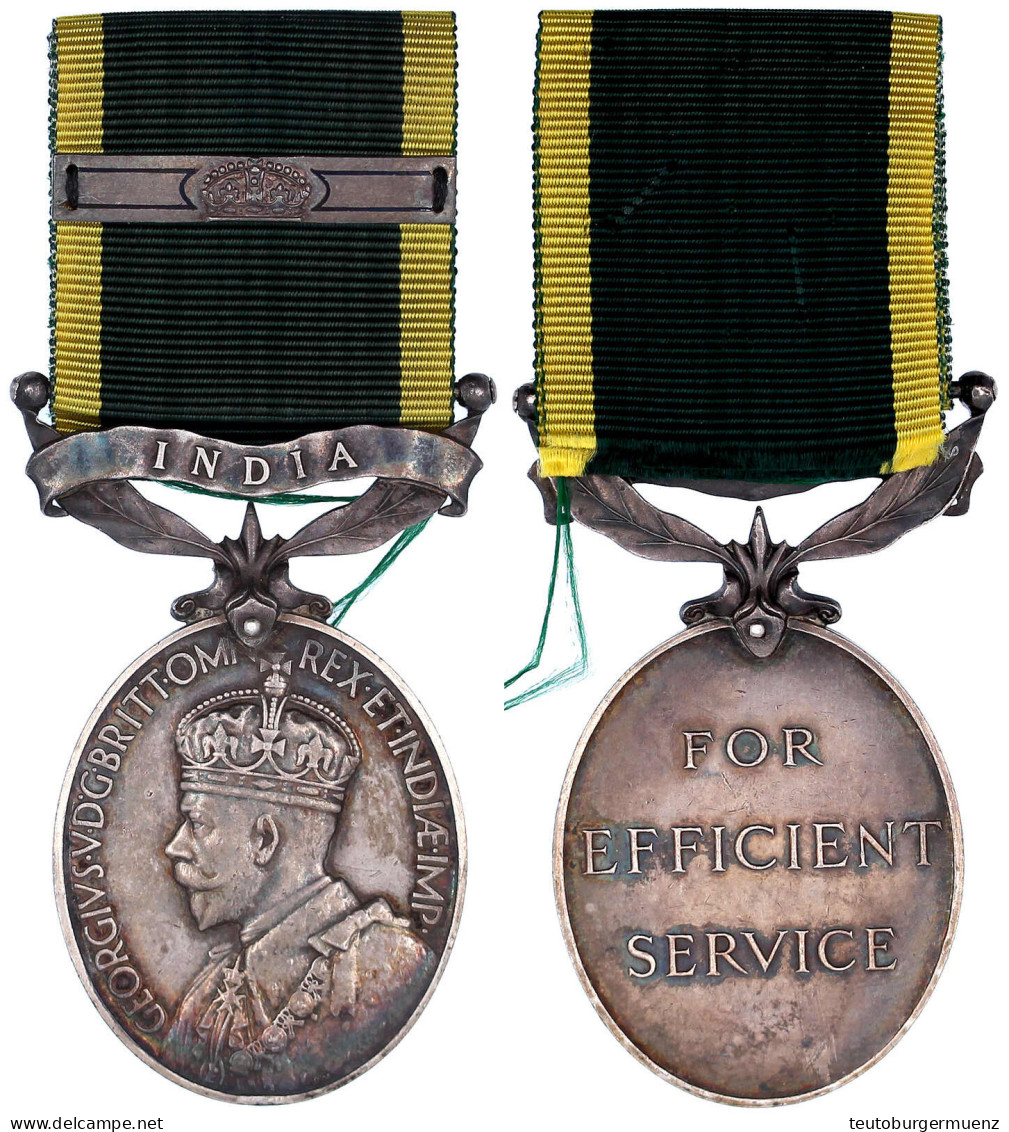 Silbermedaille For Efficient Service Am Band Mit Spange Krone Und Spange INDIA. 40 X 33 Mm; Gesamtgewicht 32,20 G. Rand: - Non Classés