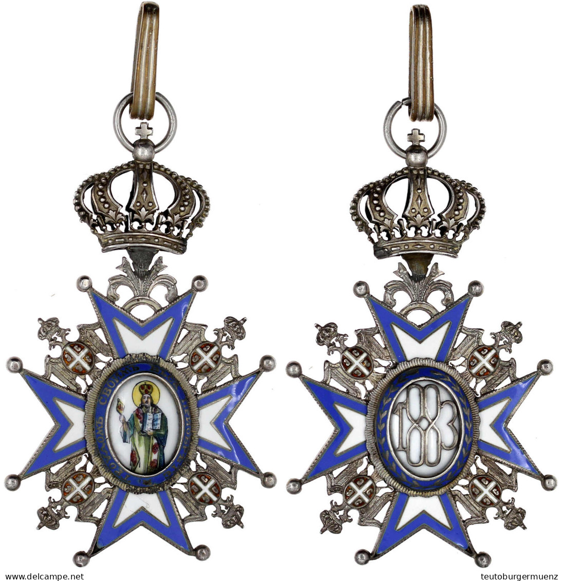 St. Sava-Orden, Kommandeurskreuz (III. Klasse), 3. Modell "1883" (verliehen 1921-1941) Mit Halsband. Vorzüglich, Emaille - Non Classificati