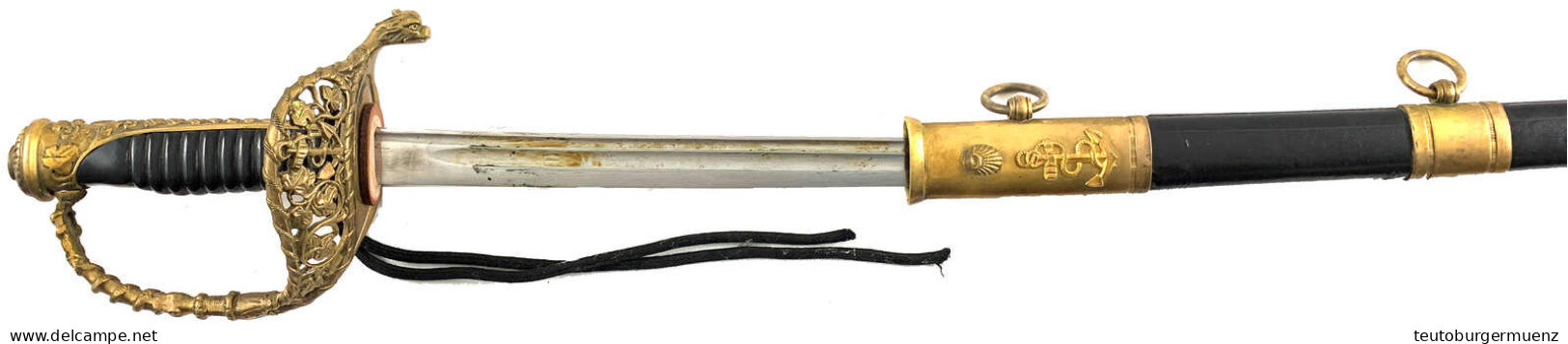 Marine-Offizierssäbel, Modell 1854. Hersteller BF. In Scheide. Gesamtlänge 90 Cm - Knives/Swords