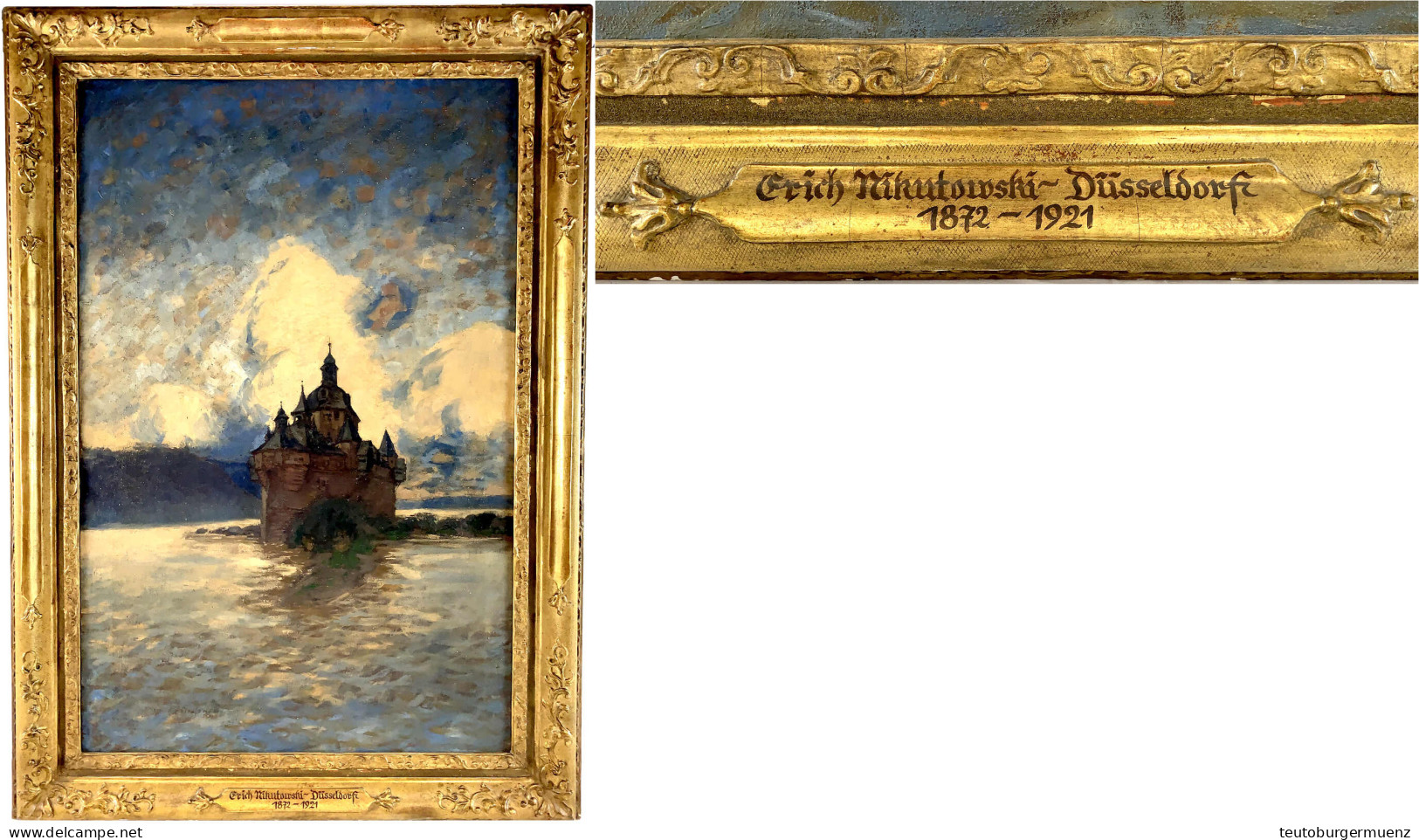 Gemälde Öl Auf Leinwand Von Erich Nikutowski (1872 Düsseldorf-1921 Kaup Am Rhein). Kirche Auf Einem Eiland. Gerahmt 86 X - Sonstige & Ohne Zuordnung