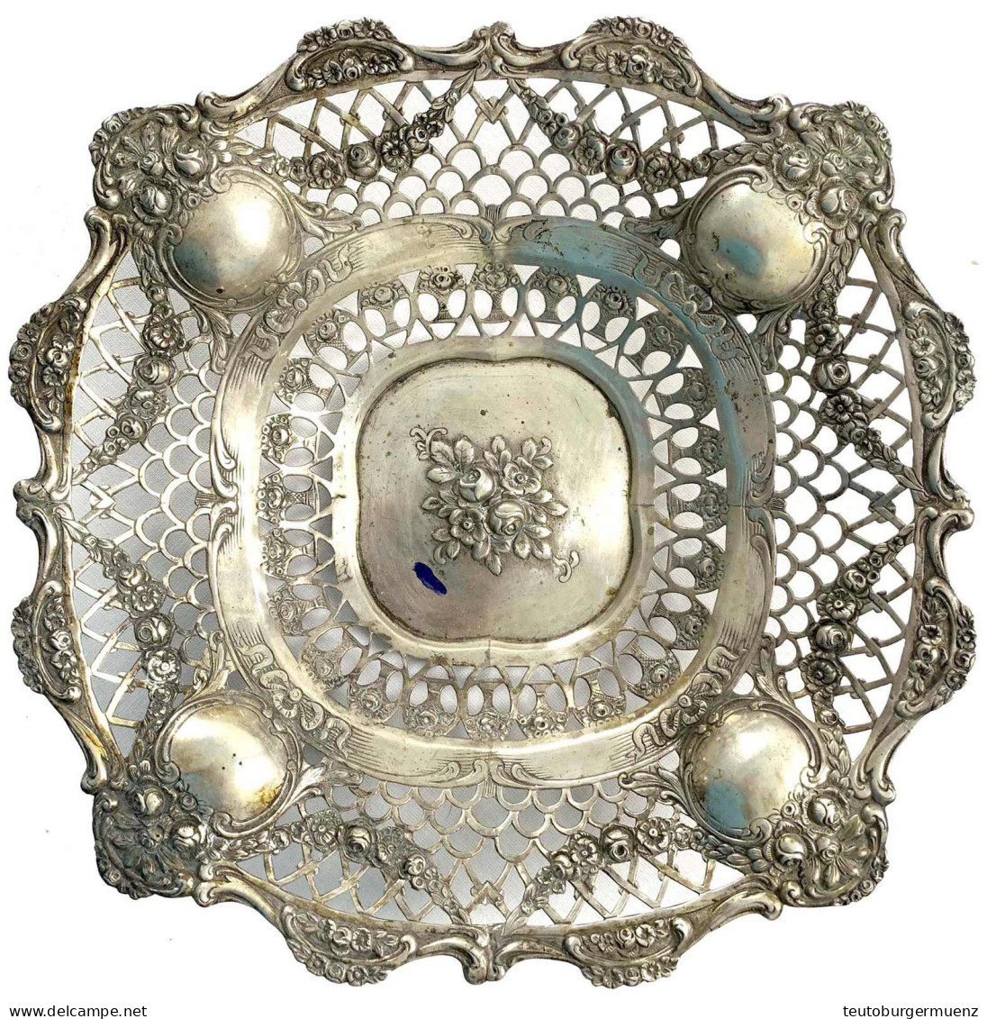 Durchbruch-Schale Silber 800/1000 Mit Blumen-Girlanden. 30 Cm; 455,12 G. Blauer Strich - Silverware