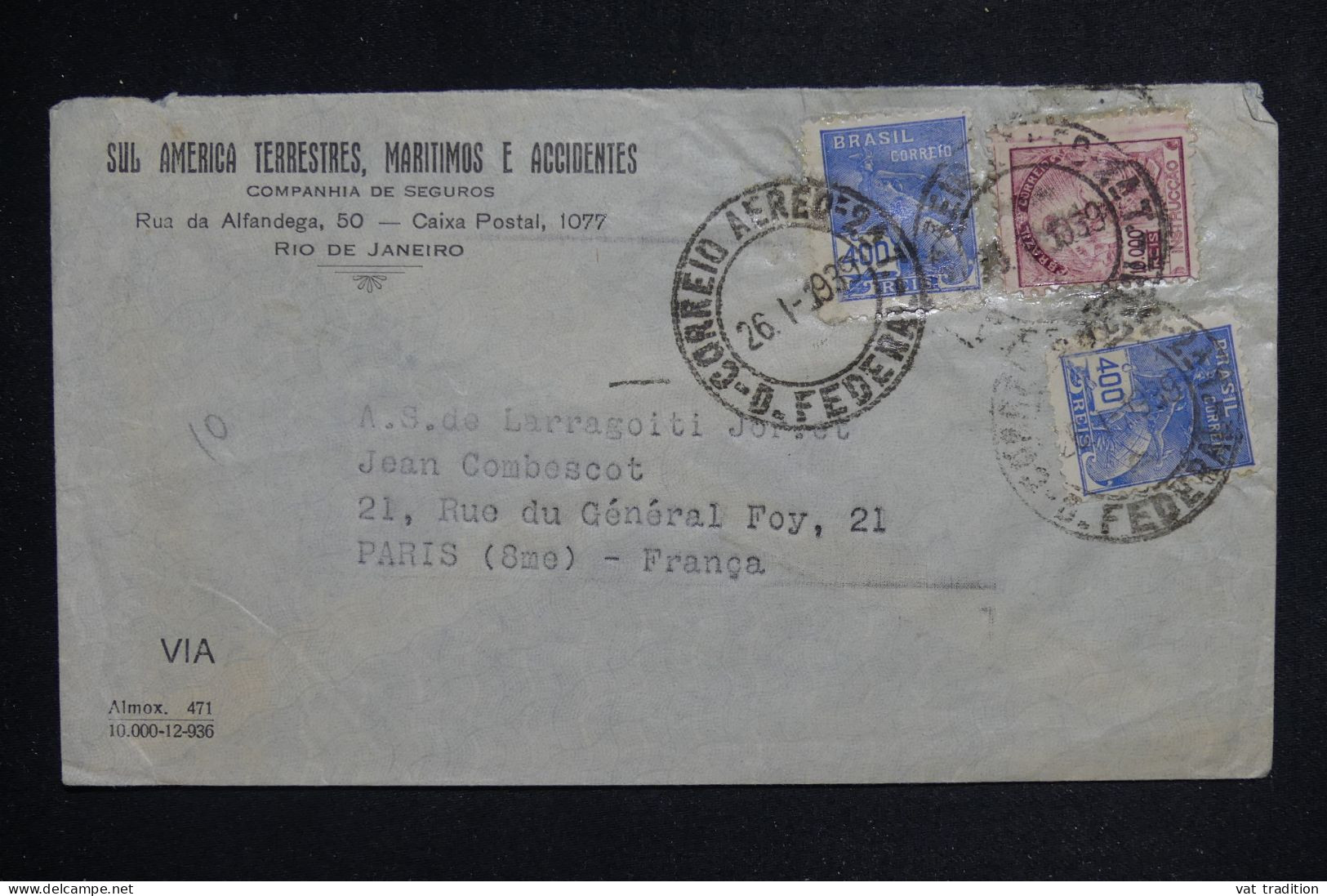 BRESIL - Enveloppe Commerciale De Rio De Janeiro Pour Paris Par Avion En 1939  - L 150515 - Cartas & Documentos