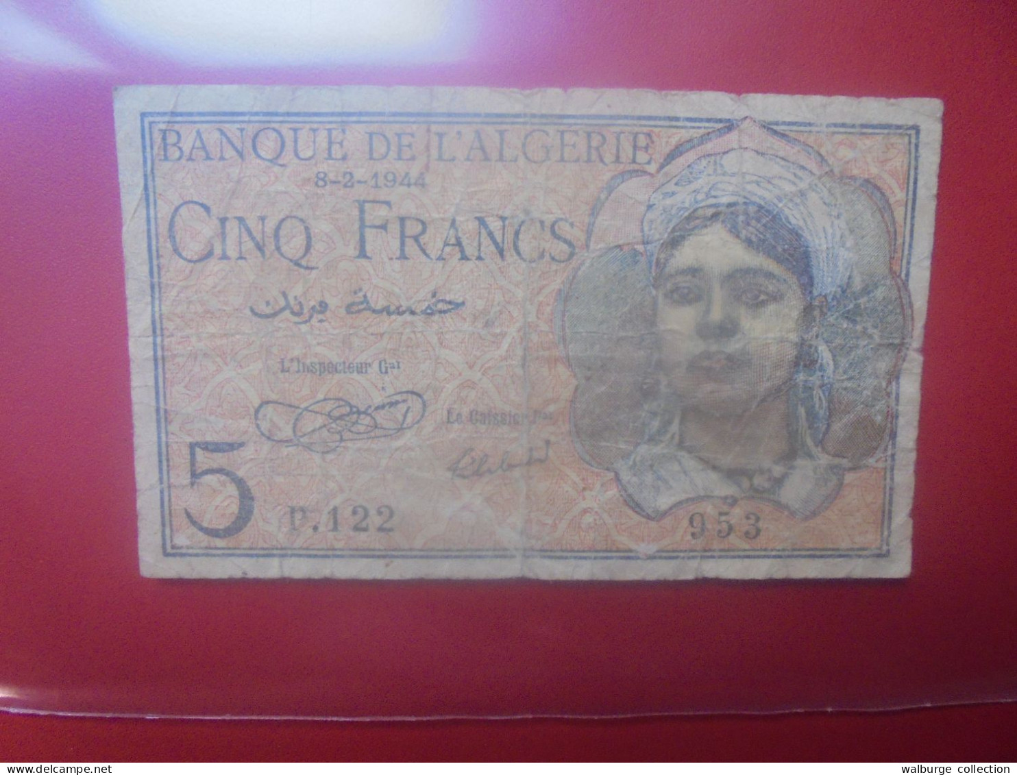 ALGERIE 5 Francs 8-2-1944 Circuler (B.33) - Argelia