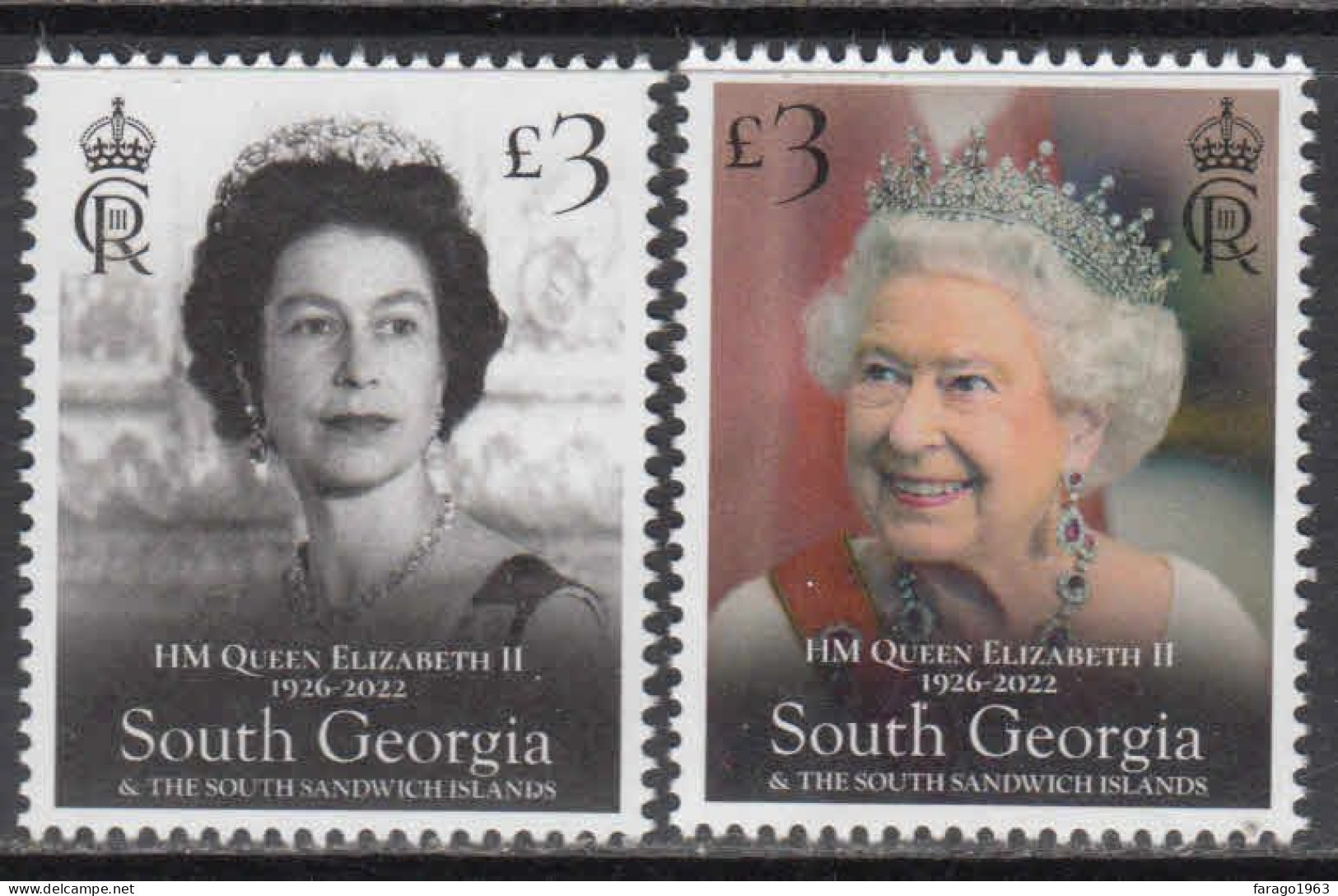 2023 South Georgia Queen Elizabeth II Memorial QEII Royalty Complete Set Of 2 MNH @ BELOW FACE VALUE - Georgias Del Sur (Islas)