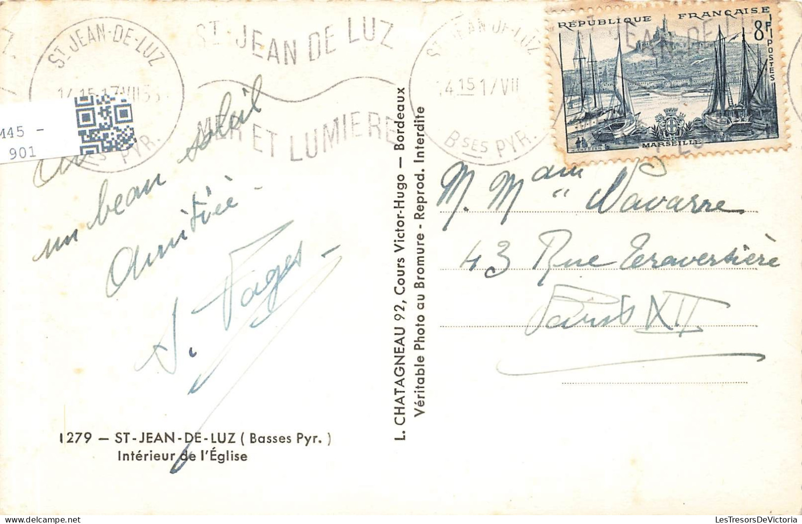 FRANCE - St Jean De Luz (Basses Pyr) - Vue à L'intérieur De L'église - Vue Générale - Carte Postale Ancienne - Saint Jean De Luz