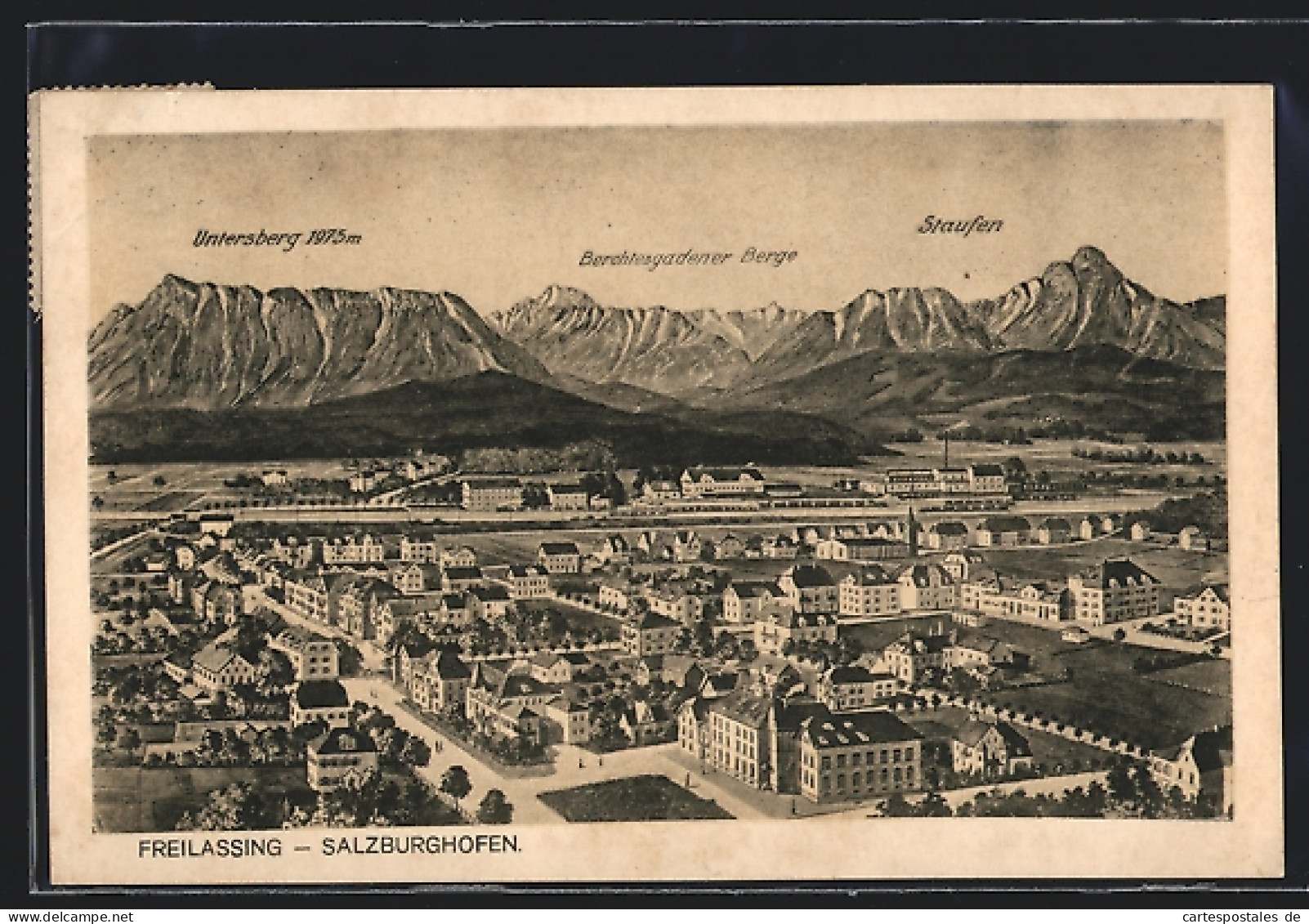 AK Freilassing-Salzburghofen, Teilansicht Mit Untersberg, Berchtesgadener Bergen Und Staufen  - Freilassing