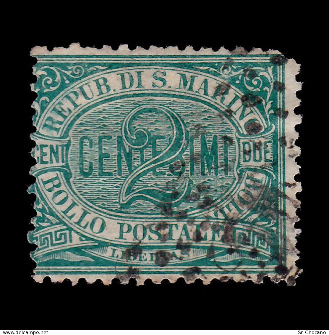 SAN MARINO STAMP.1877-90.NUMERAL.2c.SCOTT 1.USED - Gebruikt