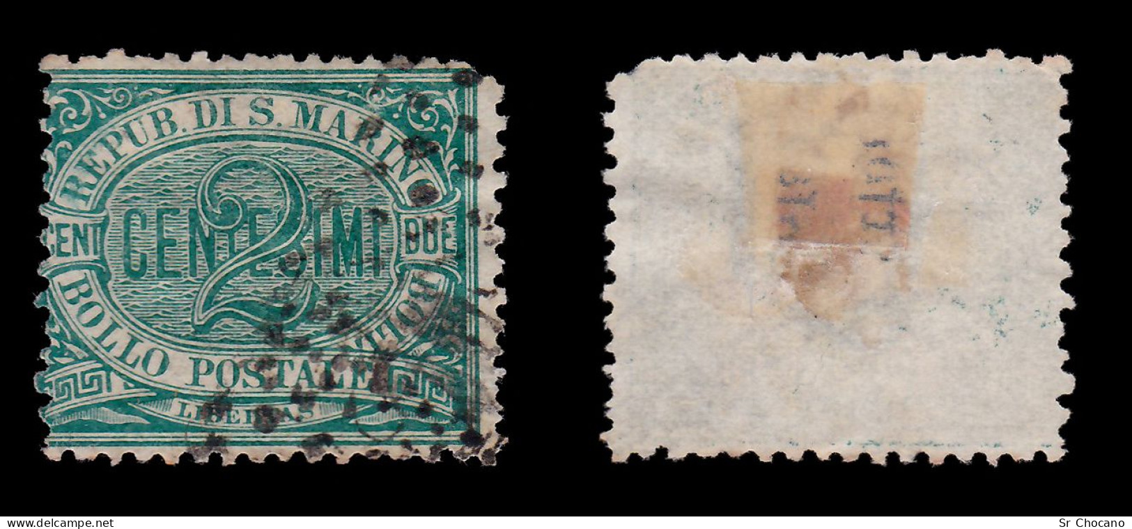 SAN MARINO STAMP.1877-90.NUMERAL.2c.SCOTT 1.USED - Gebraucht