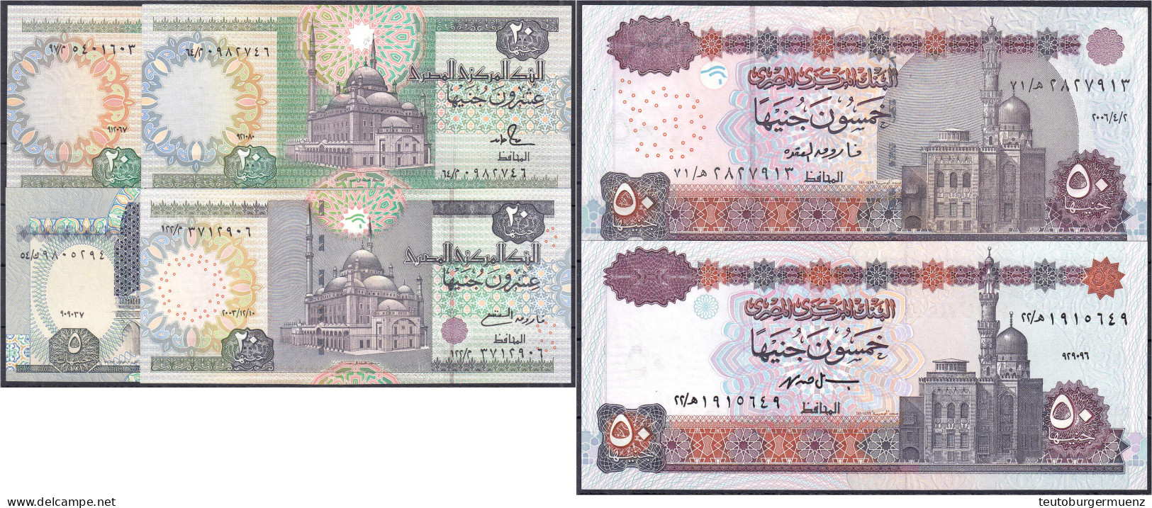 6 Scheine Zu 5, 3x 20 Und 2x 50 Pfund 1986 - 1999. I Bis II. Pick 52, 59, 60, 65, 66. - Egypt