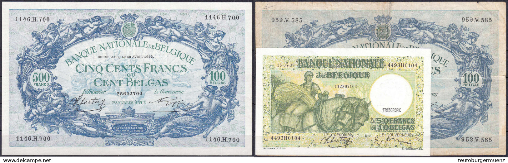 10 Und 2x100 Belgas 1938-1942. IV Und II. Pick 106,109. - Altri & Non Classificati