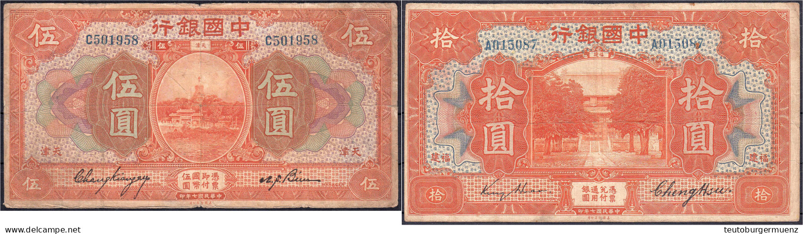 Bank Of China, 5 U. 10 Yuan 1918. TIENTSIN Und FUKIEN. III-IV. Pick 52p, 53f. - China