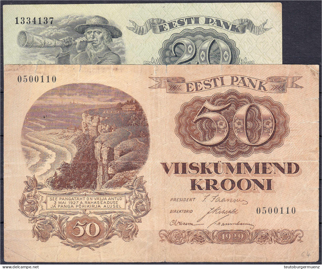 Essti Pank, 4 Scheine Zu 5, 10, 20 U. 50 Krooni 1928-1932. II Bis IV+ Pick 62a, 63a, 64a, 65a. - Estland