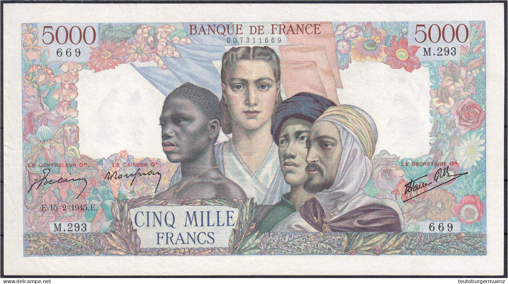 5000 Francs 1945-1947. II, Selten. Pick 103c. - Autres & Non Classés