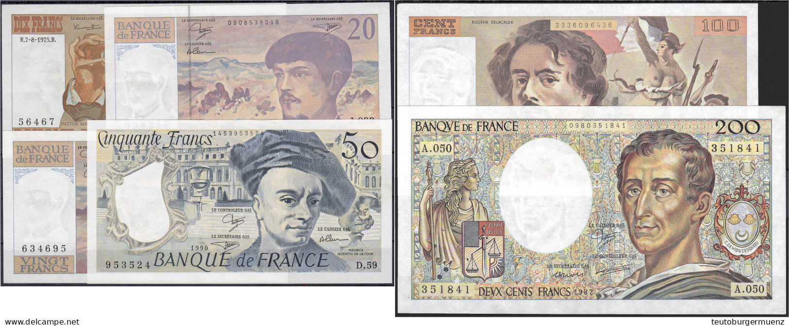 Banque De France, 6 Scheine Zu 10, 2x 20, 50, 100 Und 200 Francs 1975 - 1991. I Bis I- Pick 150b, 151a,e, 152e, 154d, 15 - Andere & Zonder Classificatie