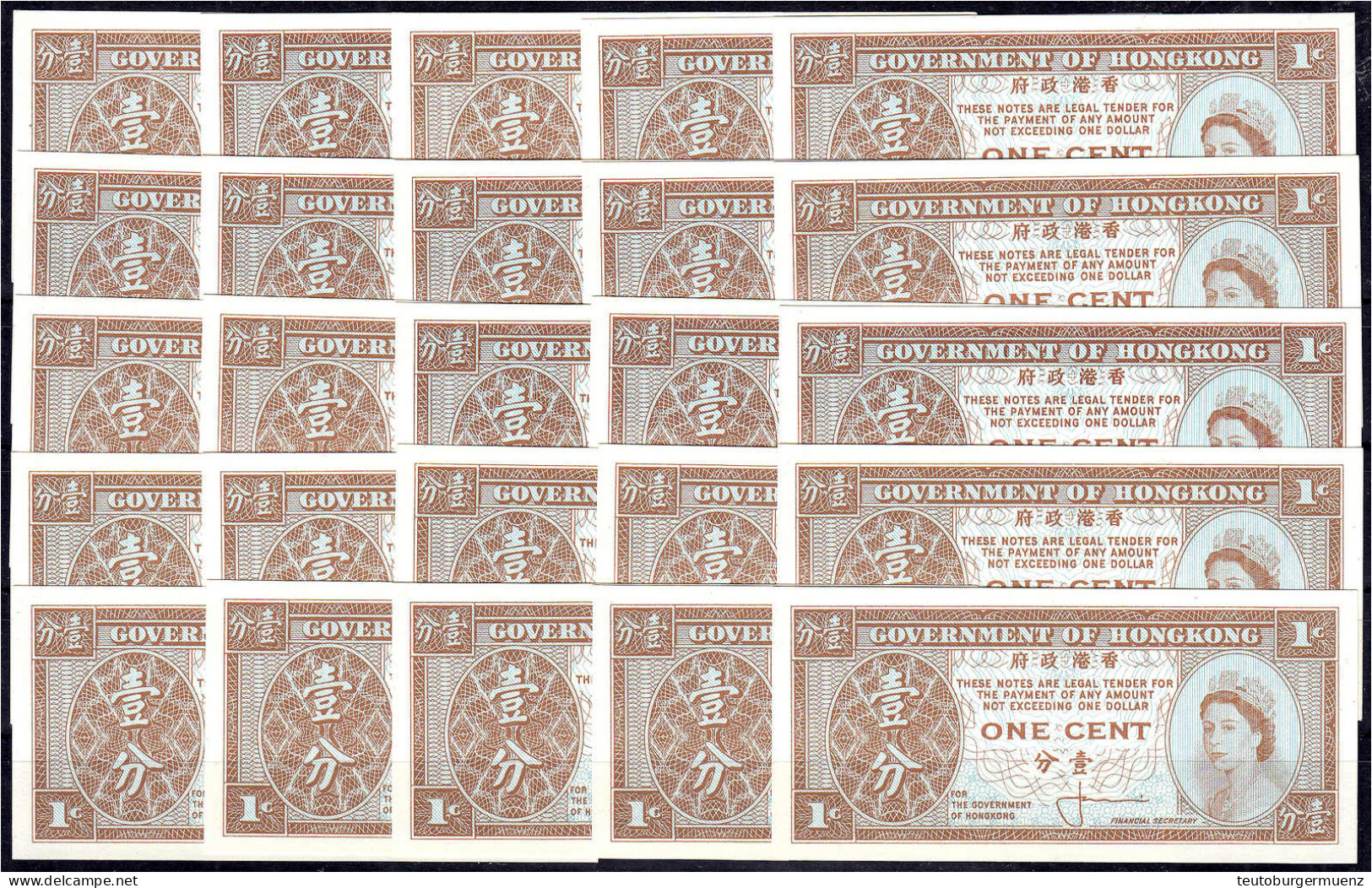 25x 1 Cent (1961-1971). Signature J.J. Cowperthwaite. I. Pick 325a. - Hongkong