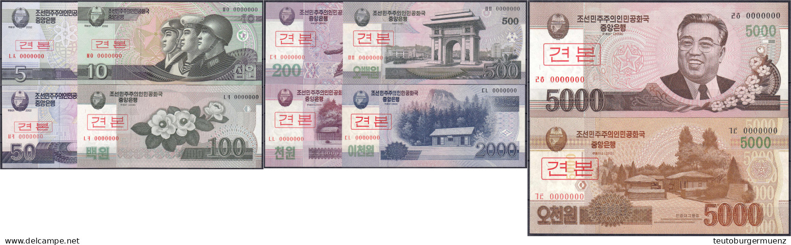 10 Scheine Zu 5 Bis 5000 Won (2008 - 2013). Alle Mit KN. 0000000. I / I- - Korea, North