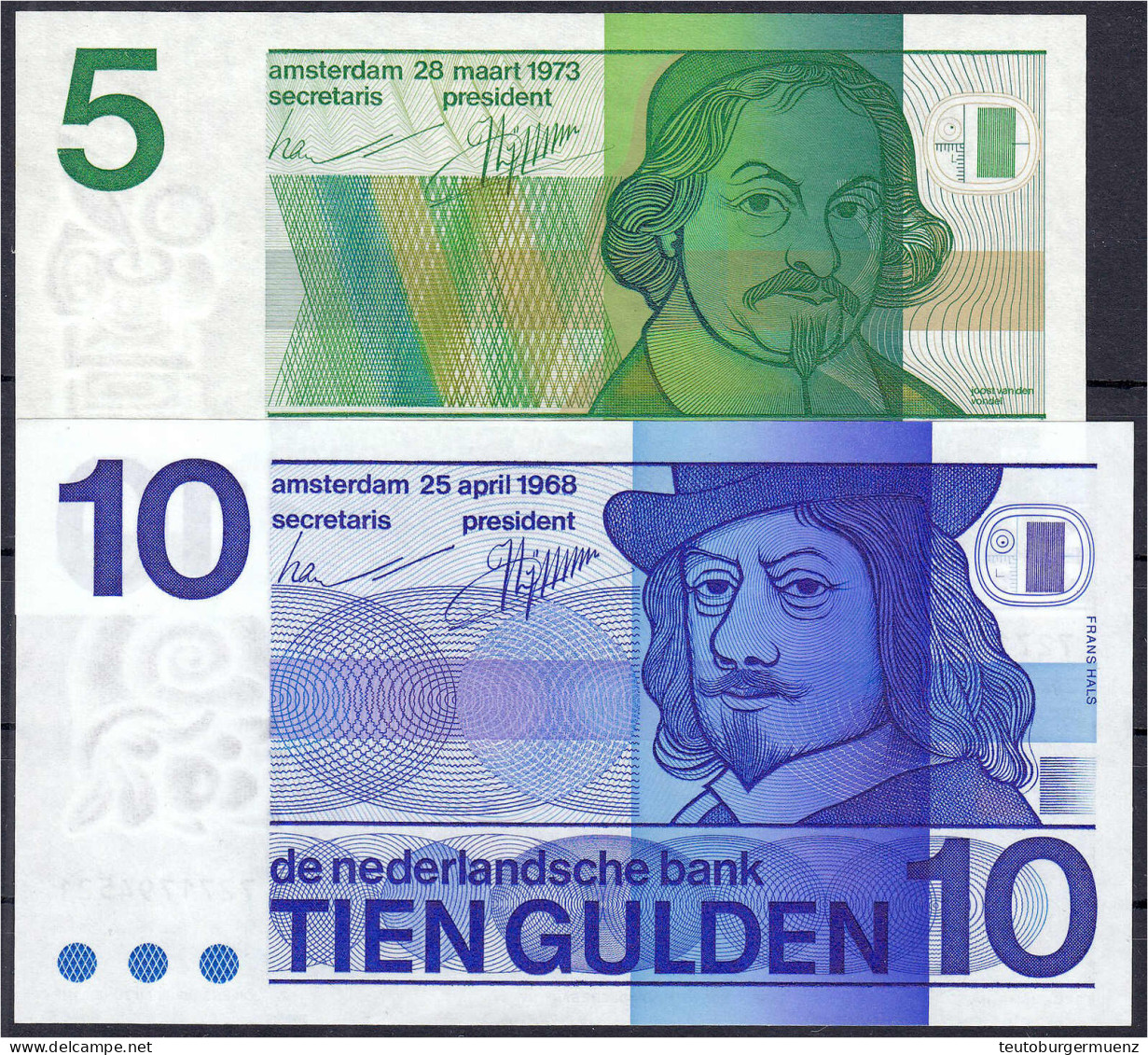 5 Gulden 1973 Und 10 Gulden 1968. I. Pick 91b, 95a. - Autres & Non Classés