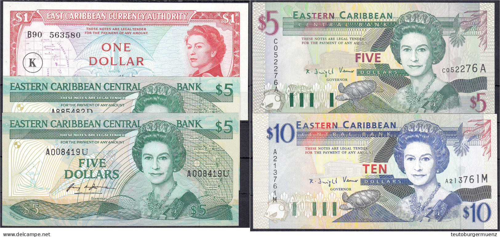 5 Scheine Zu 1, 3 X 5 Und 10 Dollar O.D. (1965 -1993). I / I- Pick 13, 2x 22, 26, 27. - Oostenrijk