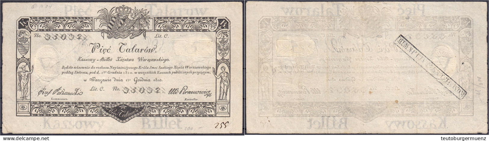 Herzogtum Warschau, 5 Talarow 1.12.1810. No. 35032. II-III, 2x Nadelstiche, Eckbug Und 4x Faltspuren, Selten In Dieser E - Pologne