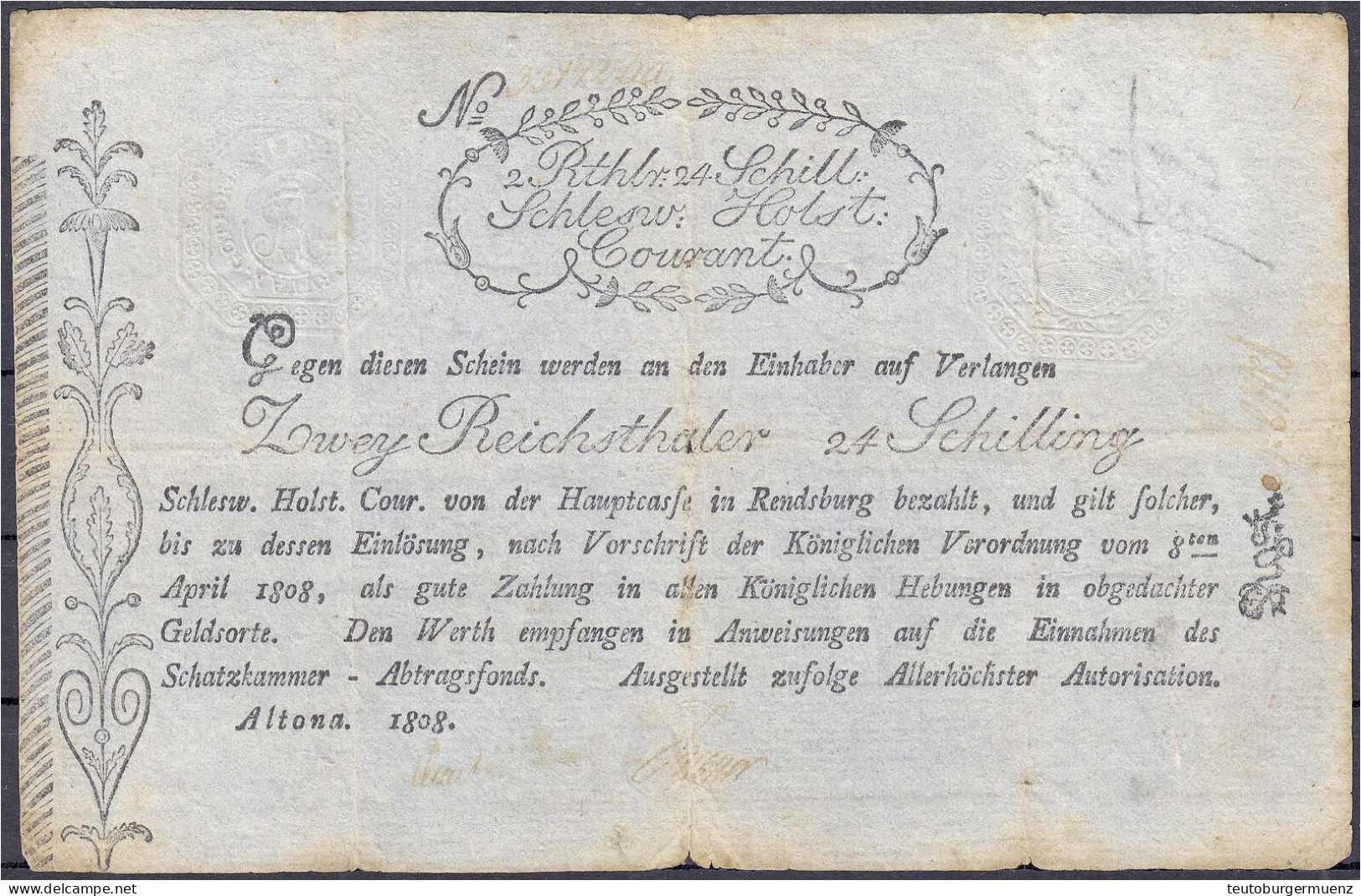 2 Reichsthaler 24 Schilling 8.4.1808, Altona. Mit Achteckigen Trockenstempeln. III, Kl. Einriße, Selten. Grabowski/Kranz - [ 1] …-1871 : Etats Allemands