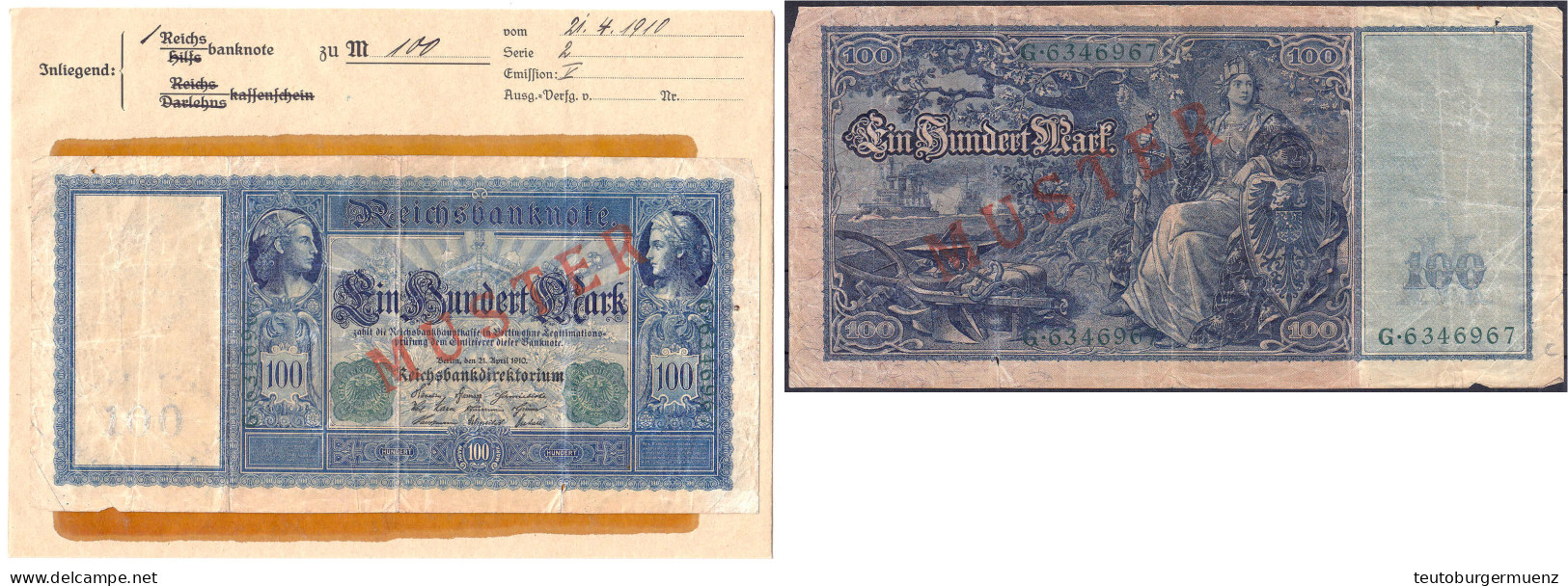 100 Mark (Flotten-Hunderter) 21.4.1910. Mit Rotaufdruck „Muster“ Auf Vs. Und Rs., Serie G, Im Original Kassenkuvert Der  - Autres & Non Classés