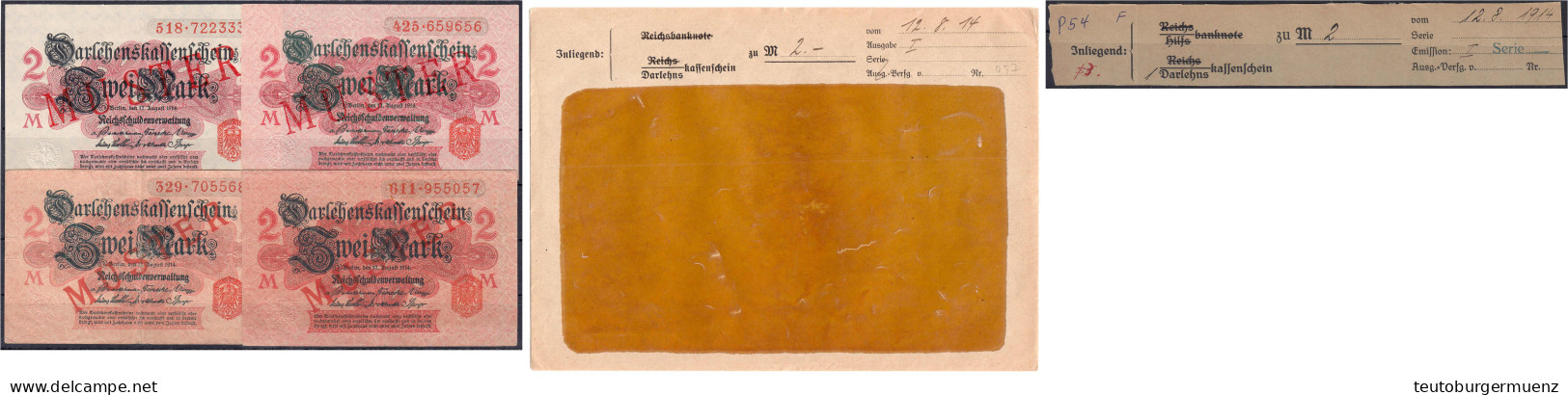 4x 1 Mark 12.8.1914. Mit Rotaufdruck „Muster“ 3x Auf Vs. Und Rs., 1x Nur Auf Vs. Darunter 1x Im Original Kassenkuvert De - Other & Unclassified