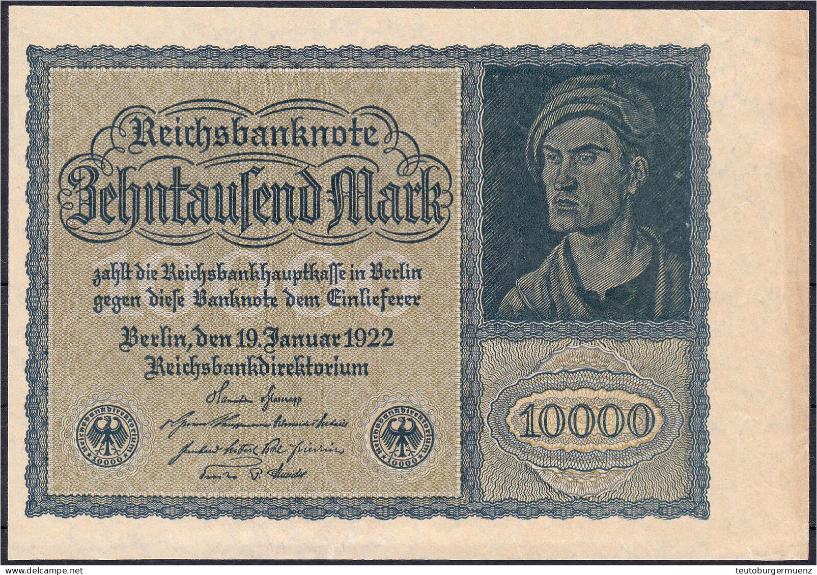 10 Tsd. Mark 19.1.1922. Wz. Kreuzblüten, Ohne KN./FZ., In Der Form Nicht Bekannt. II, Beschnitten Format 145 X 100 Mm. R - Altri & Non Classificati