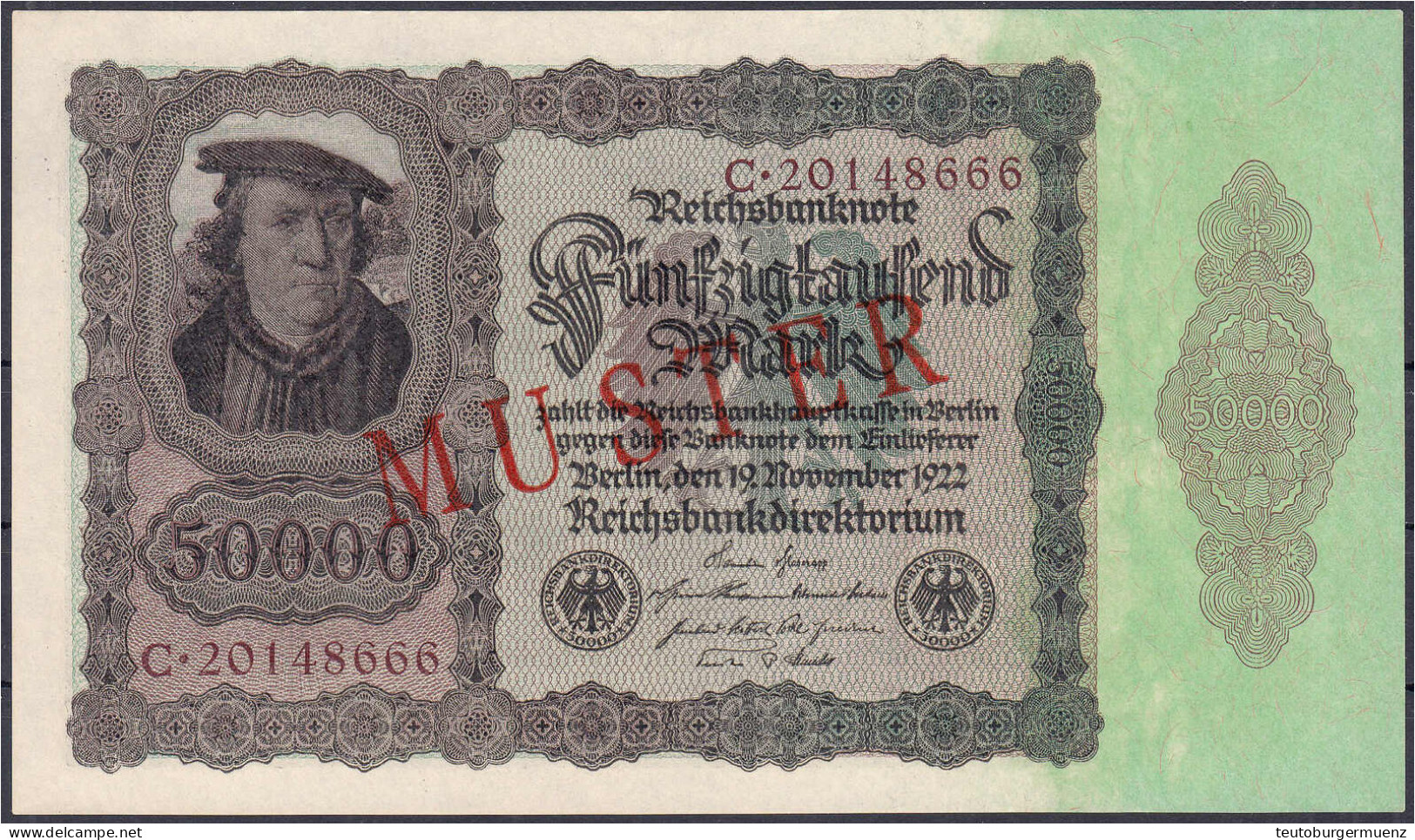 50000 Mark 19.11.1922 Mit Rotaufdruck „Muster“ Auf Vs., Serie C. (Schuster Sammleranfertigung). I- Rosenberg 78. Grabows - Sonstige & Ohne Zuordnung