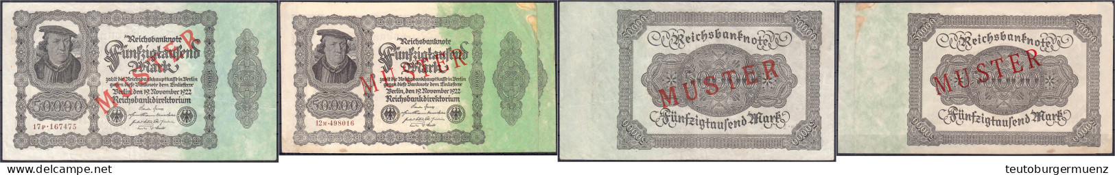 3x 50000 Mark 19.11.1922 Mit Rotaufdruck „Muster“ Auf 2x Auf Vs. Und Rs. Und 1x Nur Auf Vs., KN. 6-stellig, FZ: M, M Und - Other & Unclassified