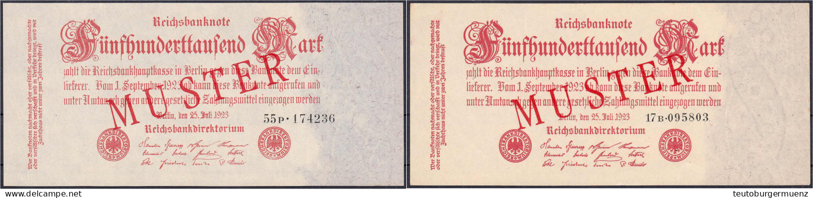 2x 500 Tsd. Mark 25.7.1923. Mit Rotaufdruck „Muster“ Auf Vs., Firmendruck, KN. 6-stellig, FZ: B Und P. (Schuster Sammler - Autres & Non Classés