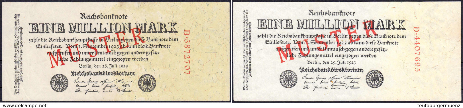 2x 1 Mio. Mark 25.7.1923. Mit Rotaufdruck „Muster“ Auf Vs., Reichsdruck, KN. 7-stellig, Serie B Und D. (Schuster Sammler - Other & Unclassified