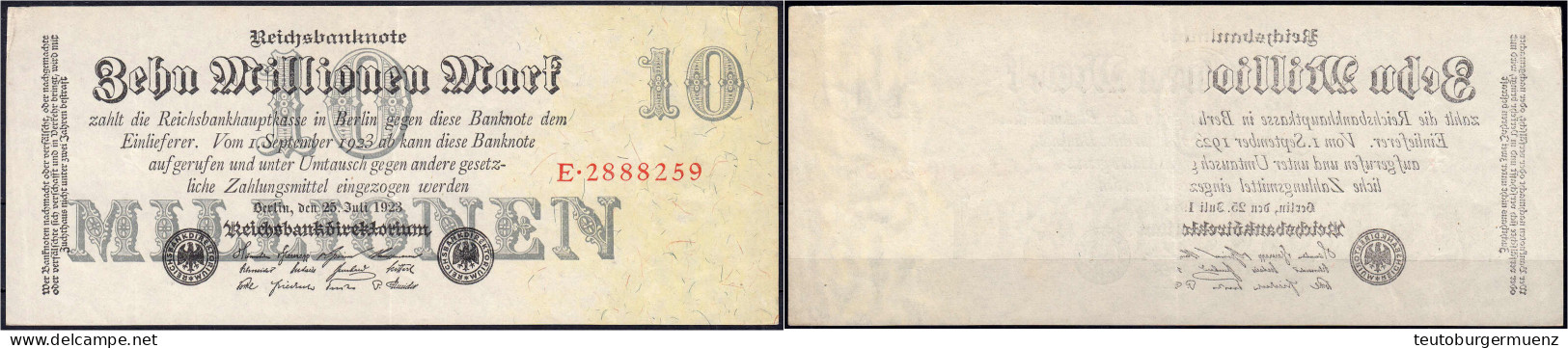 10 Mio. Mark 25.7.1923. KN. 7-stellig, Abklatsch Der Vs. Auf Rs. (Halbseitig). III+ Rosenberg 92a Var.. Grabowski. DEU-1 - Autres & Non Classés