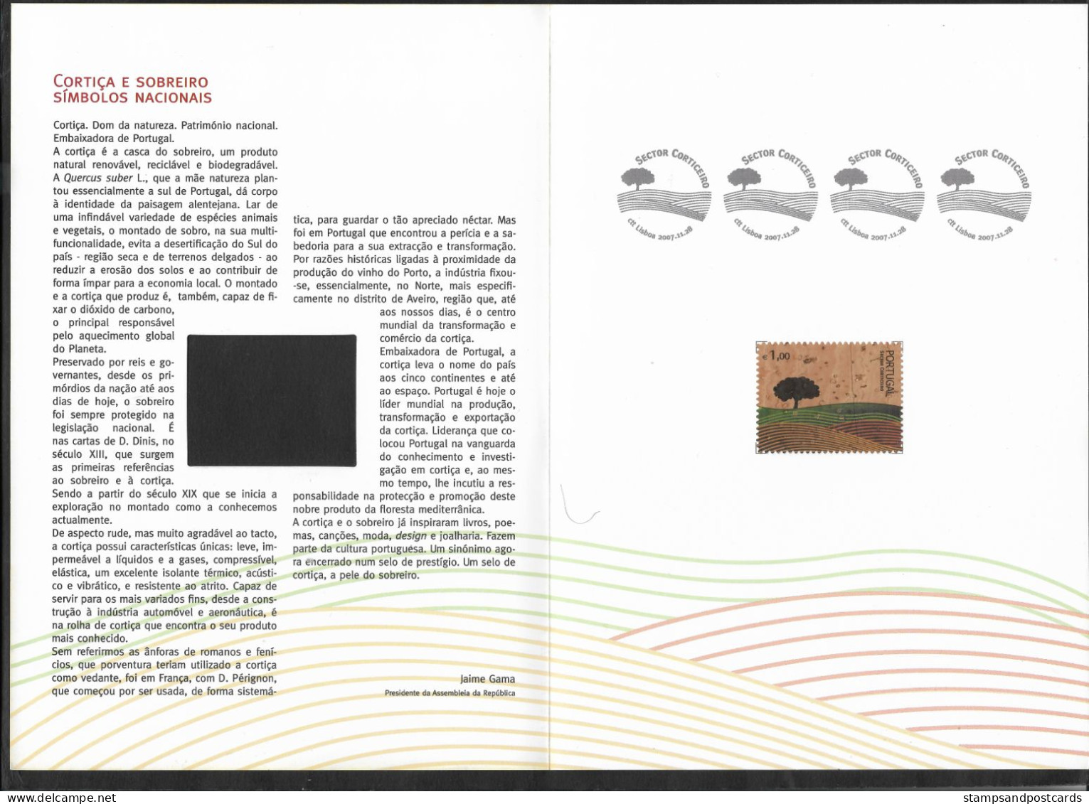 Portugal Premiere Timbre Fait De LIÈGE Arbre 2007 Brochure + Timbre First Ever Stamp Made Of CORK Tree Brochure + Stamp - Covers & Documents