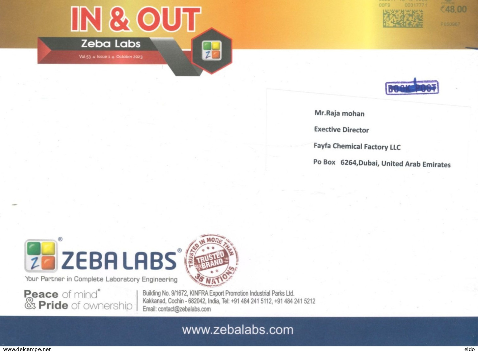 INDIA.  - 2023 - POSTAL FRANKING MACHINE COVER TO DUBAI. - Covers & Documents